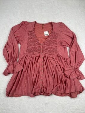 Free People Don’t Call Me Baby Tunic Top Boho Pink XS NWT